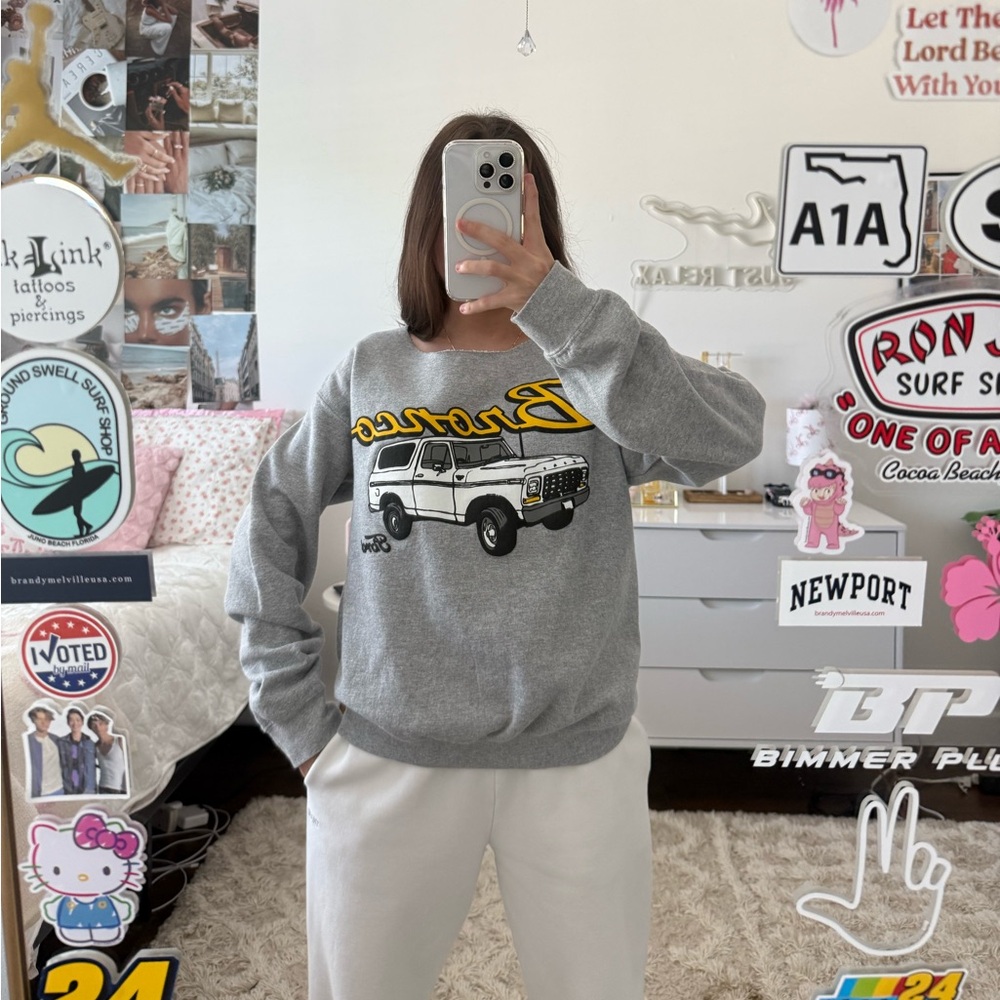 Grey ford‎ bronco off the shoulder sweatshirt